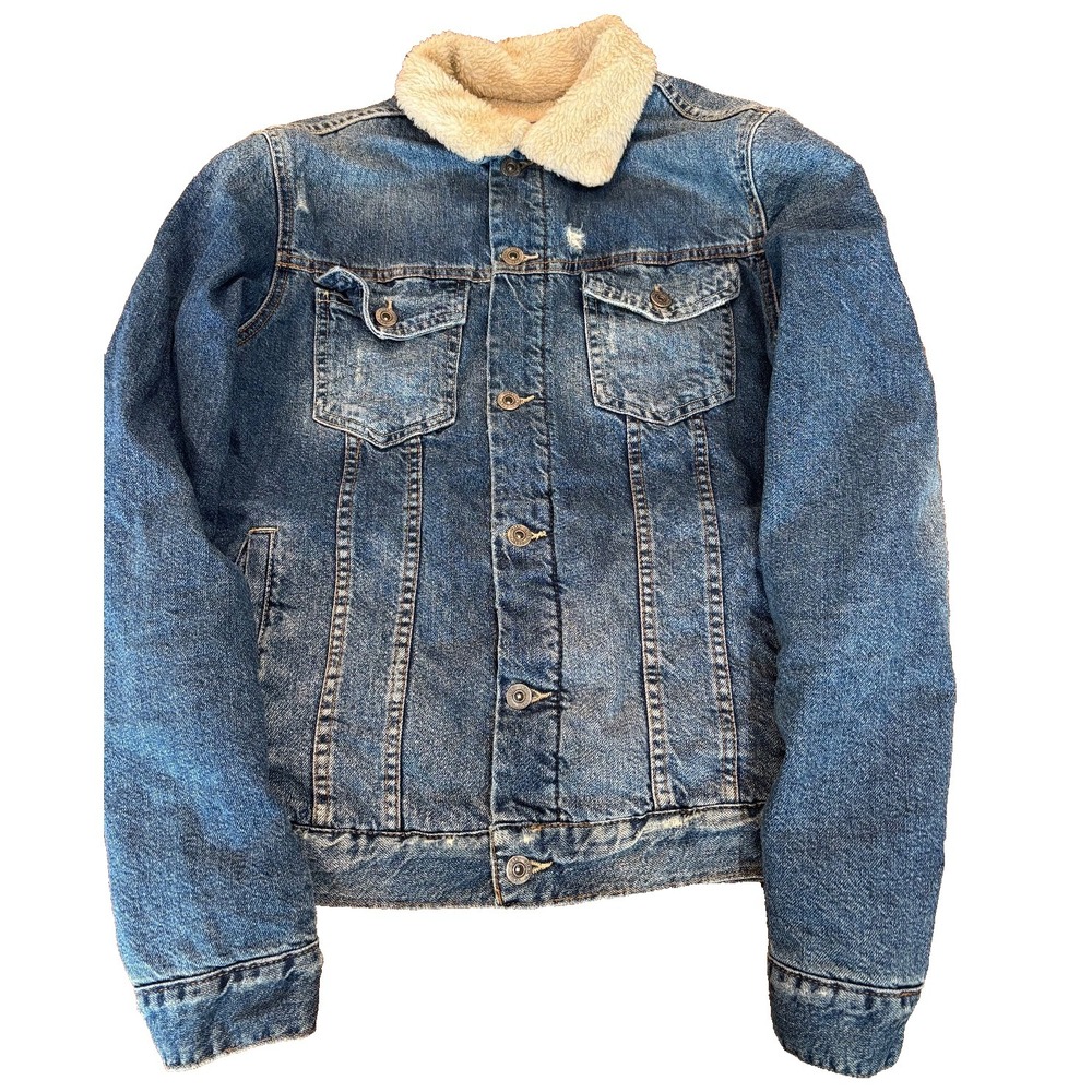 ZARA Denim Jacket Men's sz L Sherpa‎ Lined Trucker Y2K Streetwear Gorpcore retro